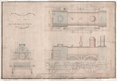 رسم إنشائي ، 0-4-2 قاطرة وعطاء بواسطة R. and W. Hawthorn and Co. لشركة Stanhope and Tyne Railway Co بواسطة مدرسة اللغة الإنجليزية