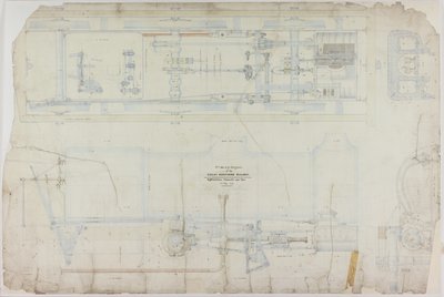 رسم إنشائي للقاطرة 2-2-2 بواسطة R. & W. Hawthorn & Co. لصالح شركة Great Northern Railway Co. بواسطة مدرسة اللغة الإنجليزية