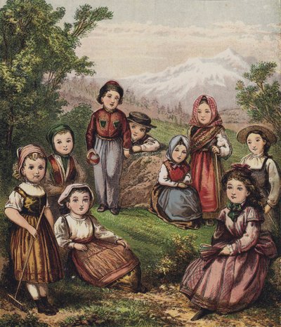 Continental Children (colour litho) بواسطة مدرسة اللغة الإنجليزية