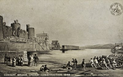 جسر كونواي قيد الإنشاء ، 1848 بواسطة مدرسة اللغة الإنجليزية
