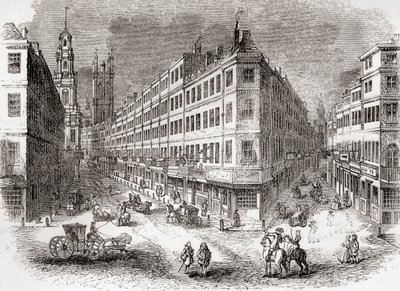 Cornhill، The Exchange and Lombard Street، London، England في منتصف القرن التاسع عشر ، من Old England: A Pictorial Museum، pub. 1847 بواسطة مدرسة اللغة الإنجليزية
