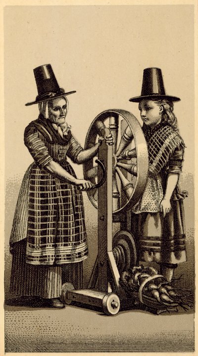 أزياء ويلز: Spinning Genny (litho) بواسطة مدرسة اللغة الإنجليزية