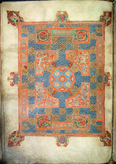 Cott Nero D. IV، f.94v صفحة السجاد التي تفتح إنجيل القديس مرقس ، من أناجيل لينديفارن ، 710-721 (ورق) بواسطة مدرسة اللغة الإنجليزية