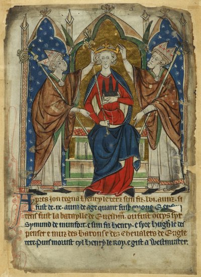 Cotton Vitellius A. XIII، f.6 ، تتويج هنري الثالث ، من "مراسيم ملوك الأنجلو ساكسونية وإنجلترا النورماندية" ج .1280-1300 (رق) بواسطة مدرسة اللغة الإنجليزية