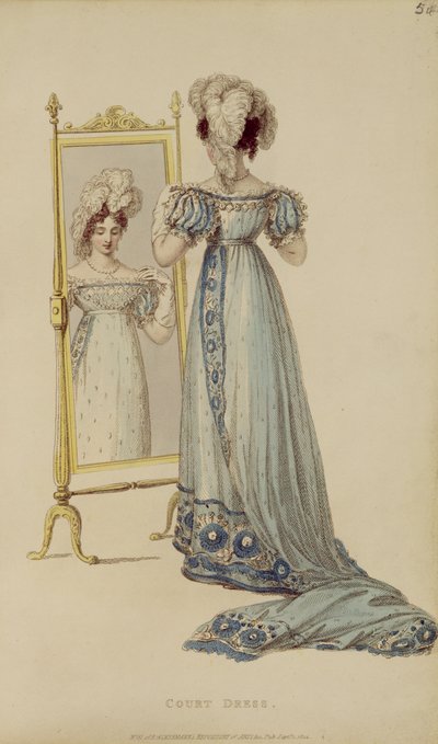 فستان المحكمة ، لوحة الموضة من Ackermanns Repository of Arts بواسطة مدرسة اللغة الإنجليزية