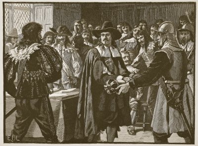 كرومويل يحل البرلمان الطويل ، رسم توضيحي من Cassells Illustrated History of England (sepia photo) بواسطة مدرسة اللغة الإنجليزية