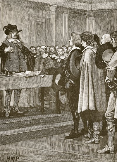 كرومويل يرفض التاج ، رسم توضيحي من Cassells Illustrated History of England (sepia photo) بواسطة مدرسة اللغة الإنجليزية