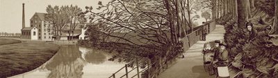 كرويدون: Bridle Path to Beddington by the River Wandle، Waddon Mills (litho) بواسطة مدرسة اللغة الإنجليزية