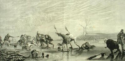Curling في عام 1880 تقريبًا ، من "Scottish Pictures" ، الذي نشرته جمعية المسالك الدينية بواسطة مدرسة اللغة الإنجليزية