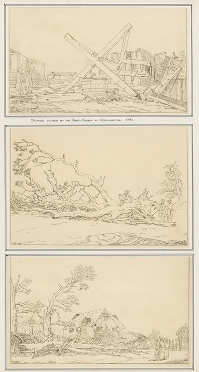 الضرر الناجم عن العاصفة الكبرى في روهامبتون 1780 (حبر على ورق) بواسطة مدرسة اللغة الإنجليزية