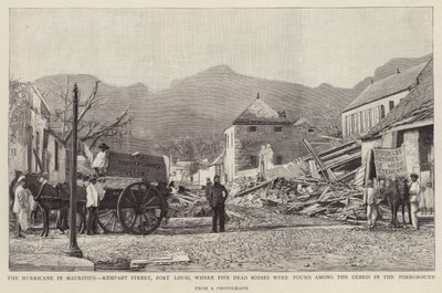 الأضرار التي لحقت بشارع ريمبارت ، بورت لويس ، بسبب إعصار موريشيوس عام 1892 (ليتو) بواسطة مدرسة اللغة الإنجليزية