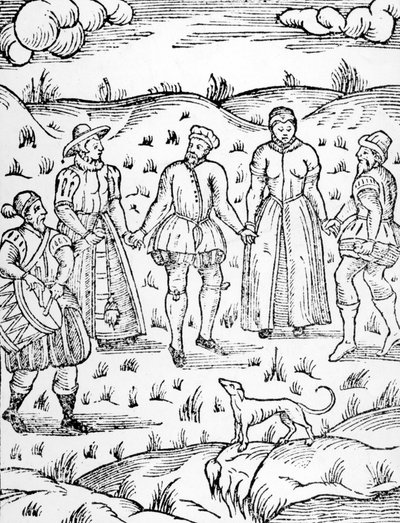 الرقص مع الطبال ، من The Doome يحذر جميع الرجال إلى الحكم من قبل ستيفن باتمان ، 1581 بواسطة مدرسة اللغة الإنجليزية