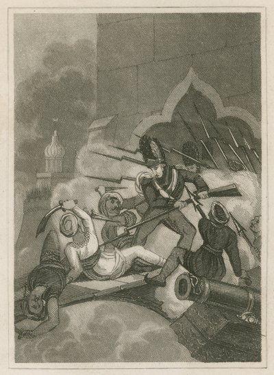 وفاة تيبو صاحب في حصار سيريغاتام ، الهند ، 1799 بواسطة مدرسة اللغة الإنجليزية