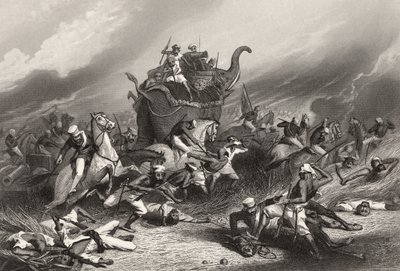 هزيمة جيش Peishwas قبل Jhansi من قبل الجنرال روز في 1 أبريل 1858 ، من `` تاريخ التمرد الهندي &39;&39; المنشور في عام 1858 بواسطة مدرسة اللغة الإنجليزية