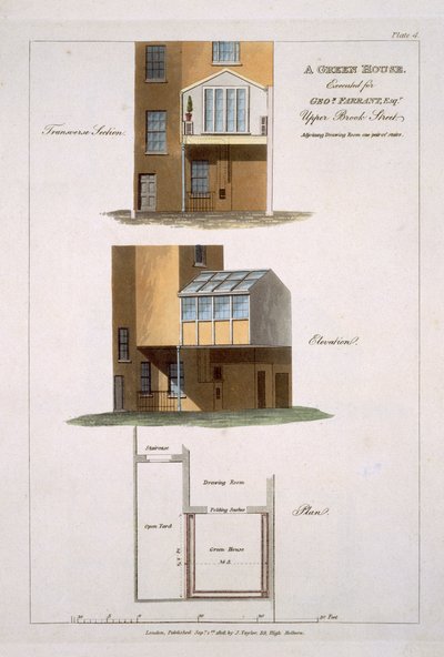 تصميم لبيت أخضر ، أعدم لـ G. Farrant ، 1806 بواسطة مدرسة اللغة الإنجليزية