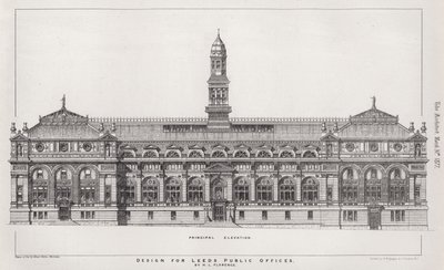 Design for Leeds Public Offices (engraving) بواسطة مدرسة اللغة الإنجليزية