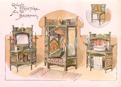 تصميم "أثاث جذاب لغرفة النوم" ، رسم توضيحي من "The Cabinet Maker" ، حانة. أغسطس 1897 (طباعة) بواسطة مدرسة اللغة الإنجليزية