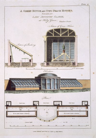 تصميم لبيت أخضر ومنزلين خوخ ، 1806 بواسطة مدرسة اللغة الإنجليزية