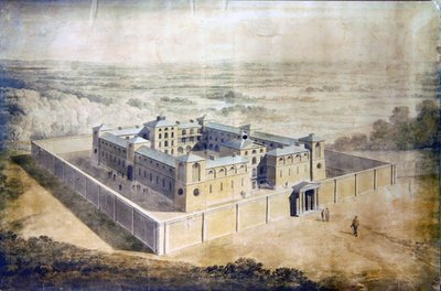 تصميم لسجن كلاسيكي جديد ، حوالي عام 1790 (ألوان مائية على ورق) بواسطة مدرسة اللغة الإنجليزية