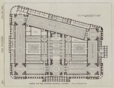 تصميم للمعرض الوطني المقترح ، مخطط الطابق الرئيسي (نقش) بواسطة مدرسة اللغة الإنجليزية