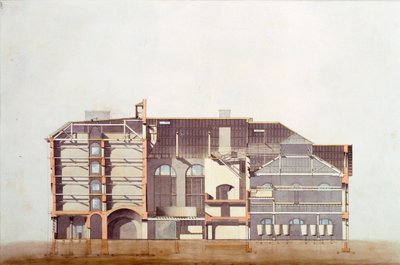 تصميم Stag Brewhouse ، مخطوطة أصلية مستمدة من مكاتب جورج سوندرز ، c.1807 (قلم رصاص ومرحاض وقلم وحبر على ورق) بواسطة مدرسة اللغة الإنجليزية