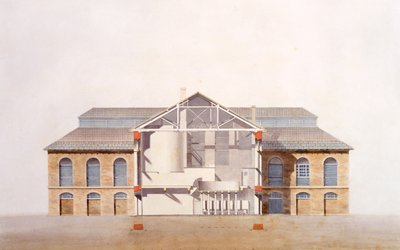تصميم Stag Brewhouse ، مخطوطة أصلية مستمدة من مكاتب جورج سوندرز ، c.1807 (قلم رصاص ومرحاض وقلم وحبر على ورق) بواسطة مدرسة اللغة الإنجليزية