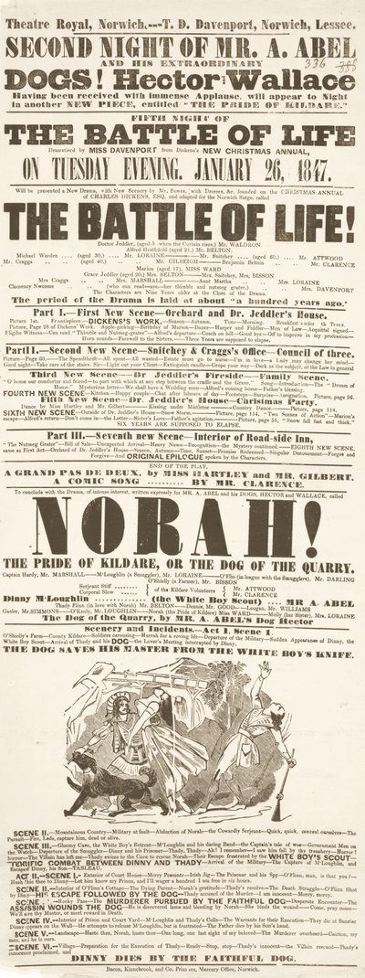 ديكنز playbill: معركة الحياة ، في مسرح رويال ، نورويتش ، 26 س 18 يناير 1847 بواسطة English School