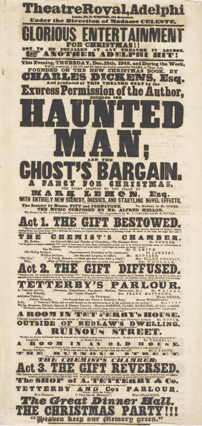 ديكنز playbill: الرجل المسكون ، في مسرح أديلفي الملكي ، 28 ديسمبر 1848 بواسطة مدرسة اللغة الإنجليزية
