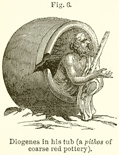 Diogenes في حوضه (بيثوس من الفخار الأحمر الخشن) بواسطة مدرسة اللغة الإنجليزية
