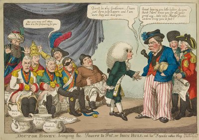 دكتور Boney_bringing the Powers to Pot ... ، 1808 نقش ملون باليد. بواسطة مدرسة اللغة الإنجليزية