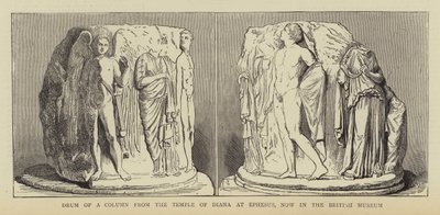 Drum of a Column from the Temple of Diana at Ephesus, now in the British Museum (engraving) بواسطة مدرسة اللغة الإنجليزية