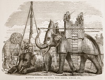 فيل مجهز للمعركة ، بالدروع ، الحودة ، وما إلى ذلك ، التوضيح من Cassells Illustrated History of India بواسطة James Grant ، حانة. 1879 بواسطة مدرسة اللغة الإنجليزية