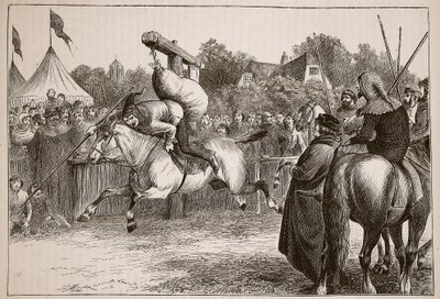 صنع مرح باللغة الإنجليزية في القرن الرابع عشر: إمالة في كوينتين ، رسم توضيحي من Cassells Illustrated History of England (sepia photo) بواسطة مدرسة اللغة الإنجليزية