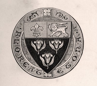تم وضع درع Eton فوق Roundel مع شعار المدرسة ، التوضيح من Memoirs of Eminentians Etonians ، بقلم السير إدوارد كريسي المنشور لندن 1876 بواسطة مدرسة اللغة الإنجليزية