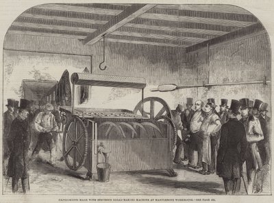التجارب التي تم إجراؤها باستخدام آلة صنع الخبز من Stevens في Marylebone Workhouse (النقش) بواسطة مدرسة اللغة الإنجليزية