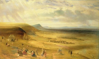 نظرة واسعة من ديك الشيطان ، نيوماركت مع نزهة نبلاء ، c.1840 بواسطة مدرسة اللغة الإنجليزية