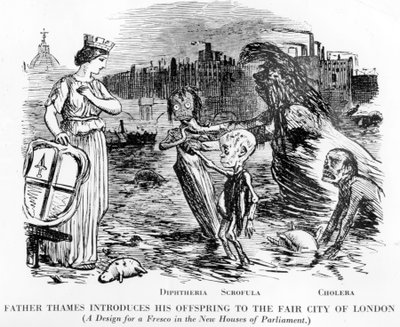 الأب التايمز يقدم نسله إلى Fair City of London ، والنسل هو Diptheria ، Scrofula والكوليرا. أكثر من مجاري مفتوحة من نهر ، ولاية التايمز المثيرة للاشمئزاز في لندن. بواسطة مدرسة اللغة الإنجليزية
