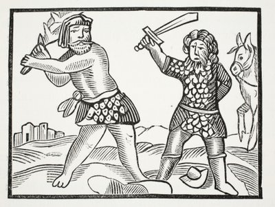 يرفع Ferragus جيشًا قويًا ويفرض حصارًا على مدينة Acquitain ، التوضيح من كتب الفصل الثاني عشر للكاتب John Ashton ، الحانة. 1882 بواسطة مدرسة اللغة الإنجليزية