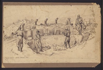 مطبخ ميداني في قلعة نيس ، صربيا ، الحرب الصربية البلغارية ، 28 نوفمبر 1885 (رسم) بواسطة مدرسة اللغة الإنجليزية
