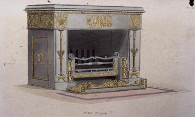 لوحة النار ، اللوحة 152 من مستودع الفنون في أكرمان ، نُشرت عام 1825 (ليثو ملون) بواسطة مدرسة اللغة الإنجليزية