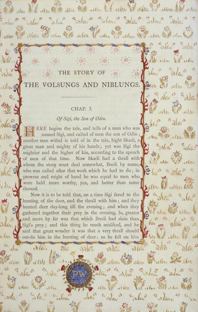 الصفحة الأولى من قصة The Volsungs and Niblungs ، c.1870 بواسطة مدرسة اللغة الإنجليزية