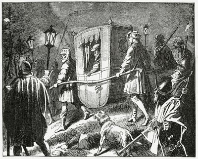 رحلة الإمبراطور تشارلز الخامس في 1552 من القوات البروتستانتية اللوثرية بقيادة الناخب موريس ساكسونيا ، 1882 بواسطة مدرسة اللغة الإنجليزية