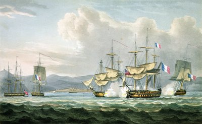 عمل الفرقاطة في طرق Vizagapatam ، قبالة الهند ، 18 سبتمبر 1804 ، نقشها T. Sutherland لـ The Naval Chronology of Great Britain بواسطة J. Ralfe ، تم نشره عام 1820 بواسطة English School