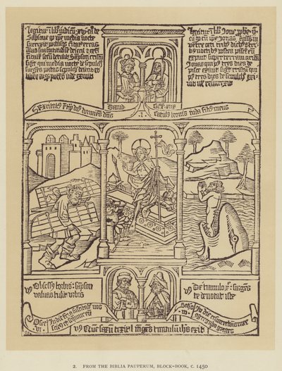 من Biblia Pauperum، Block-Book، c 1450 (litho) بواسطة مدرسة اللغة الإنجليزية