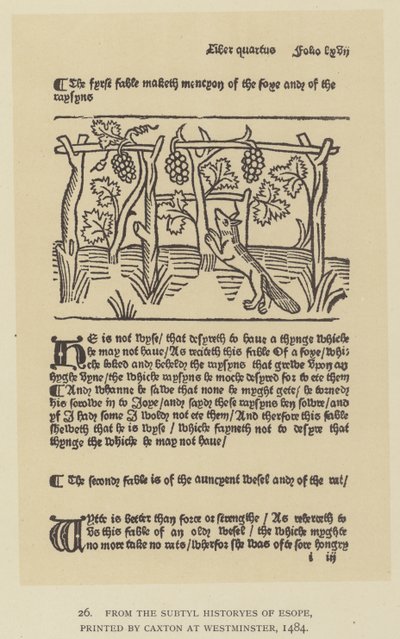 من Subtyl Historyes of Esope ، طبعه Caxton في Westminster بواسطة مدرسة اللغة الإنجليزية