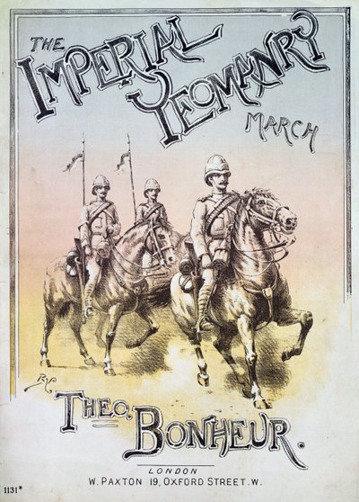 الغلاف الأمامي للنتيجة الموسيقية لـ The Imperial Yeomanry March بواسطة Theon Bonheur بواسطة مدرسة اللغة الإنجليزية