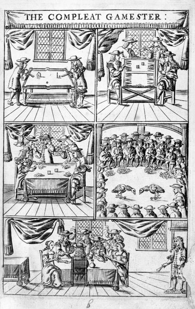 رسم توضيحي للواجهة لـ "The Compleat Gamester" من تأليف تشارلز كوتون ، حوالي 1700 (نقش) بواسطة مدرسة اللغة الإنجليزية