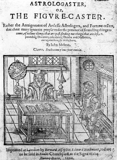 Frontispiece to Astrologaster ، أو the Figure-Caster بواسطة John Melton ، نشر في 1620 بواسطة مدرسة اللغة الإنجليزية