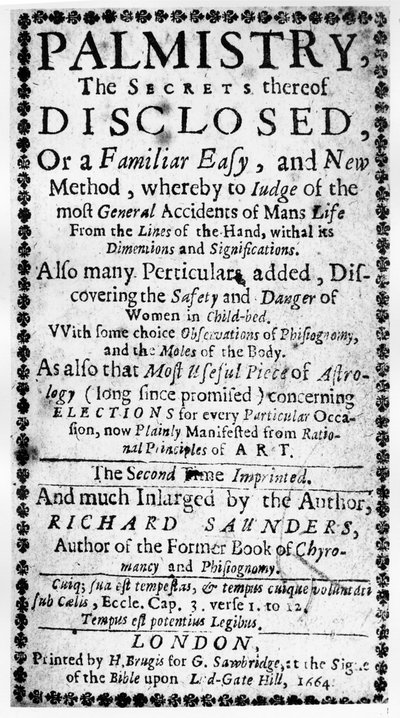 أسرار عن قراءة الكف ، أسرارها التي كشف عنها ريتشارد سوندرز ، 1664 بواسطة مدرسة اللغة الإنجليزية