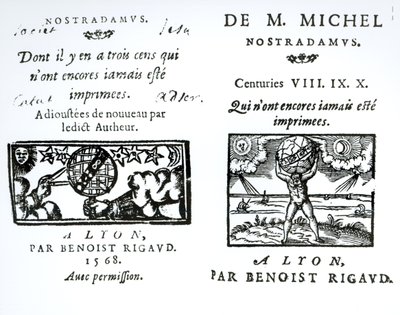 واجهة إلى نبوءات م. ميشيل نوستراداموس ، حانة. بواسطة Benoist Rigaud ، 1568 بواسطة مدرسة اللغة الإنجليزية